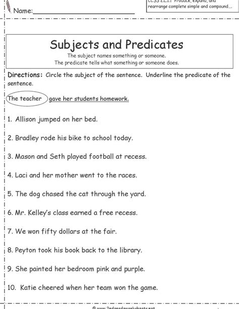 20 Subject Predicate Worksheet 2nd Grade | Desalas Template